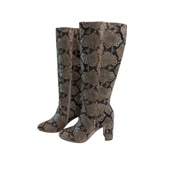 The Drop Boots Womens 8.5 Tan Snakeskin Knee High Tall Zip Faux Leather - Picture 2 of 6